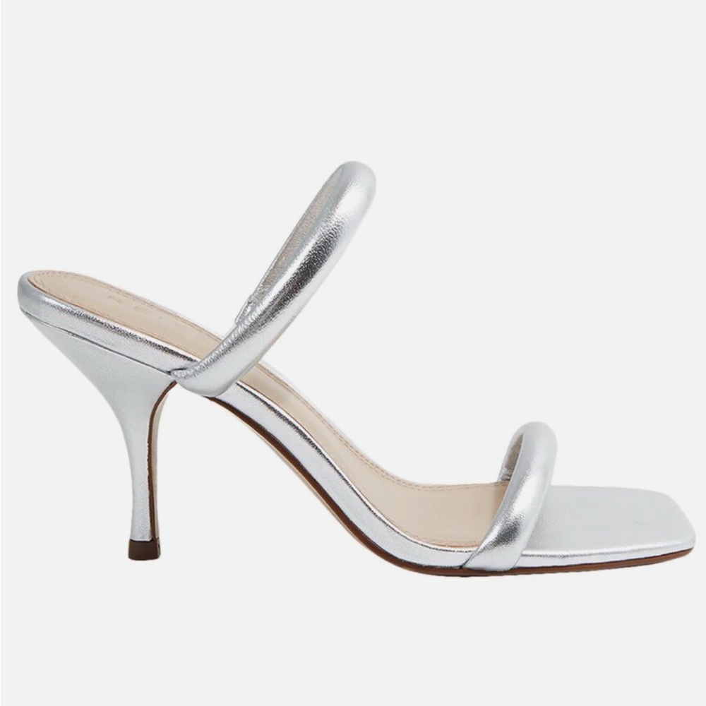 NWT Reiss Emery Double Strap Women's Heeled Sandals in Silver